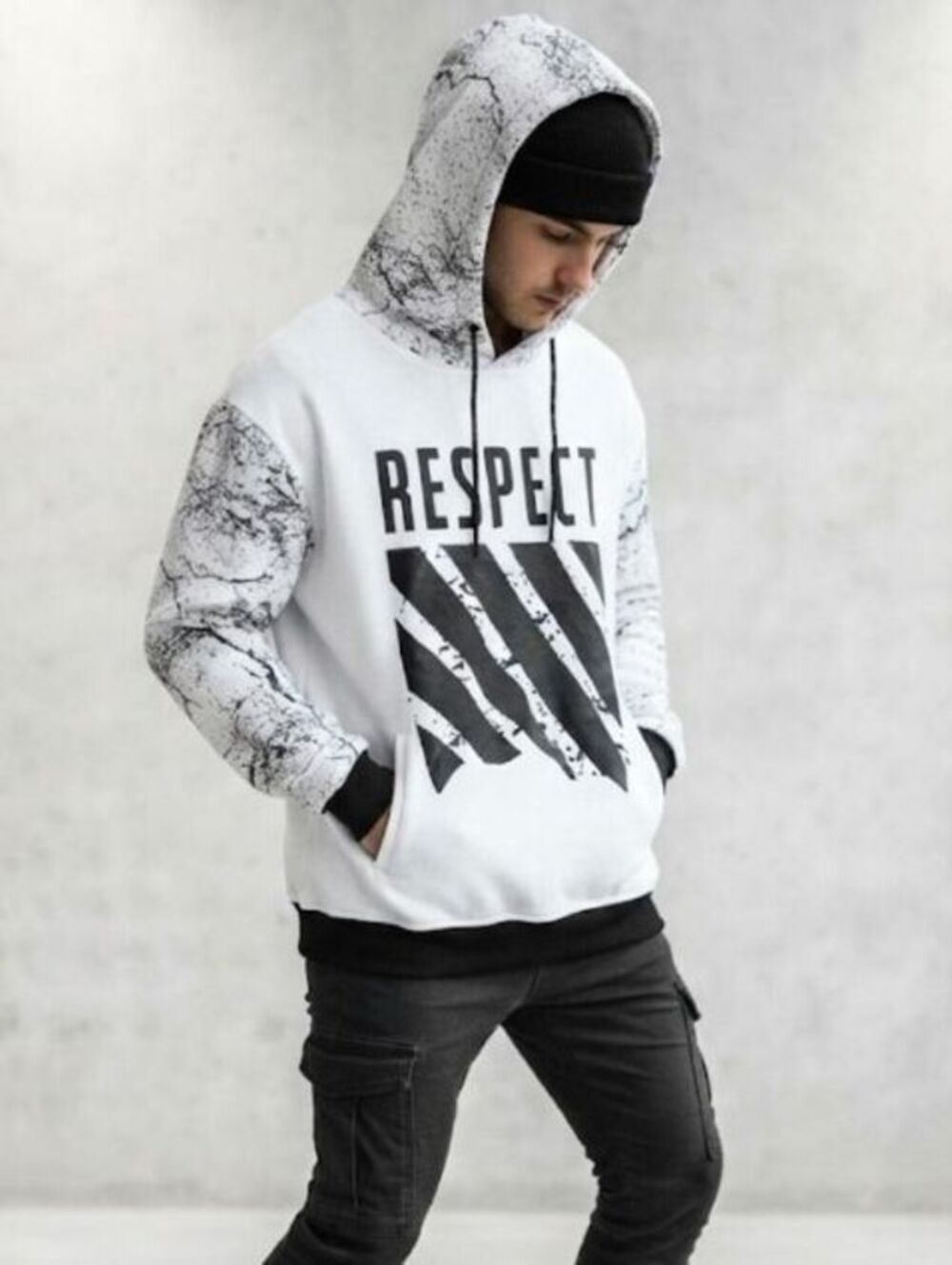 encrypted Respect Graphic Black and White Men's Hoodie 2x